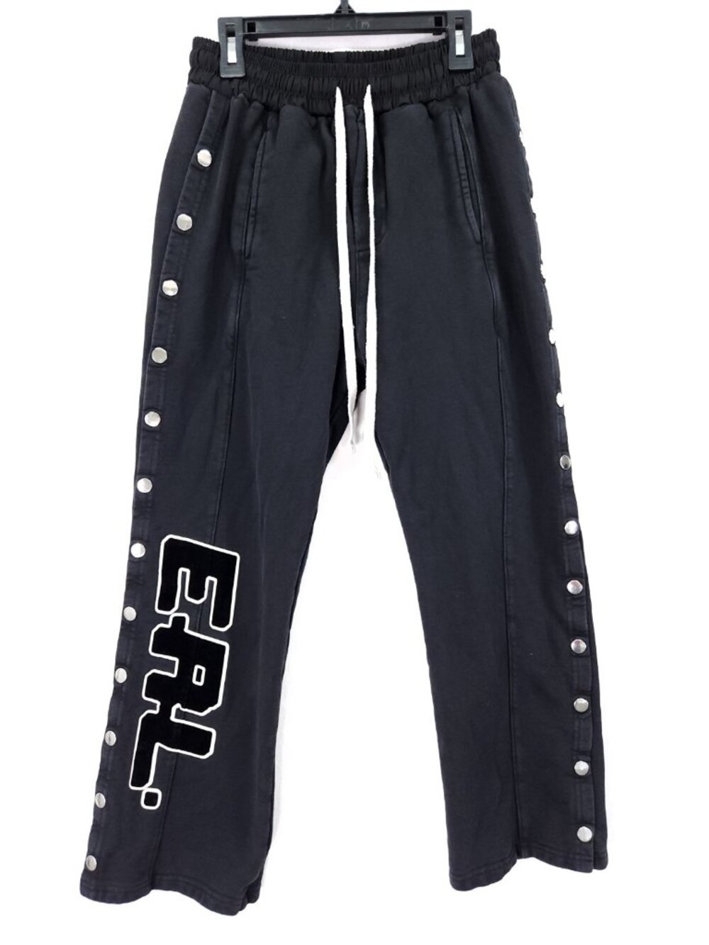 ERL Chenille Logo Snap Sweatpants Black Tearaway Track Pants Size Small Small